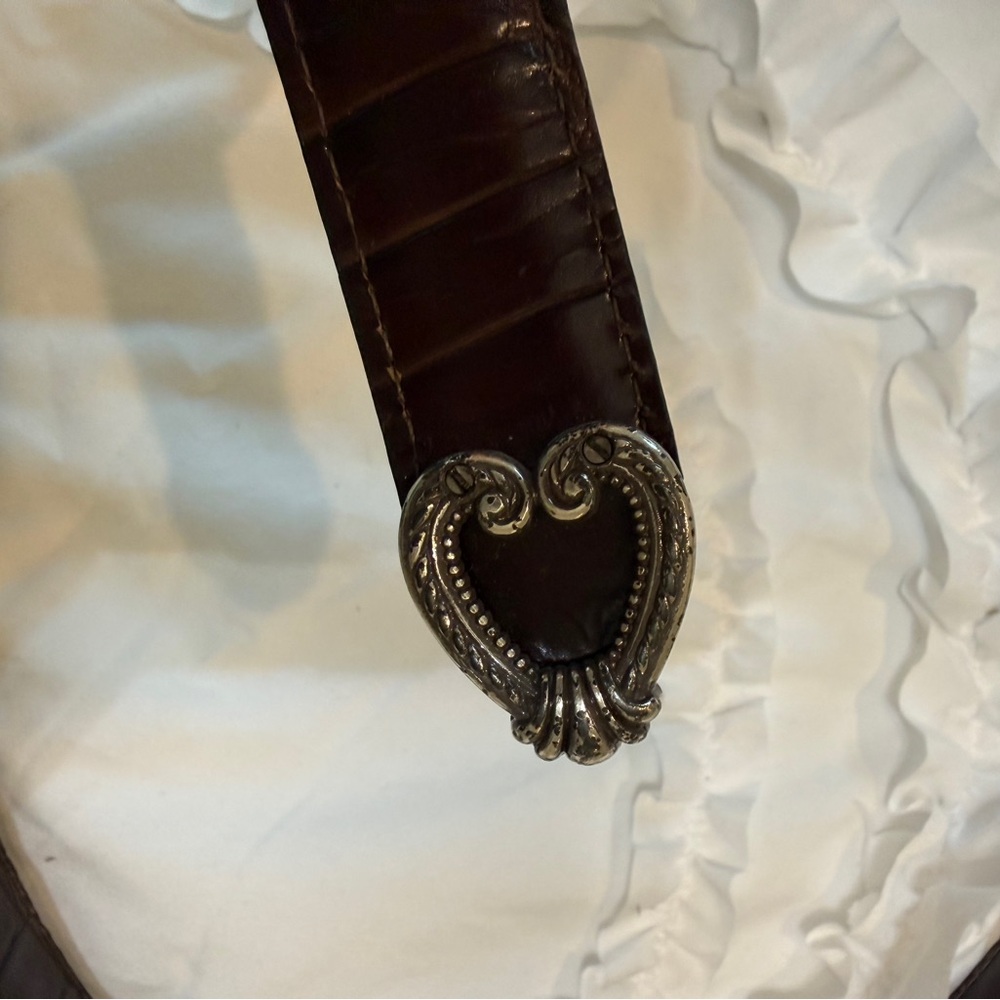 Brighton Silver Buckle Reversible Black / Brown Croc Embossed Leather Belt Sz XL - Picture 3 of 11